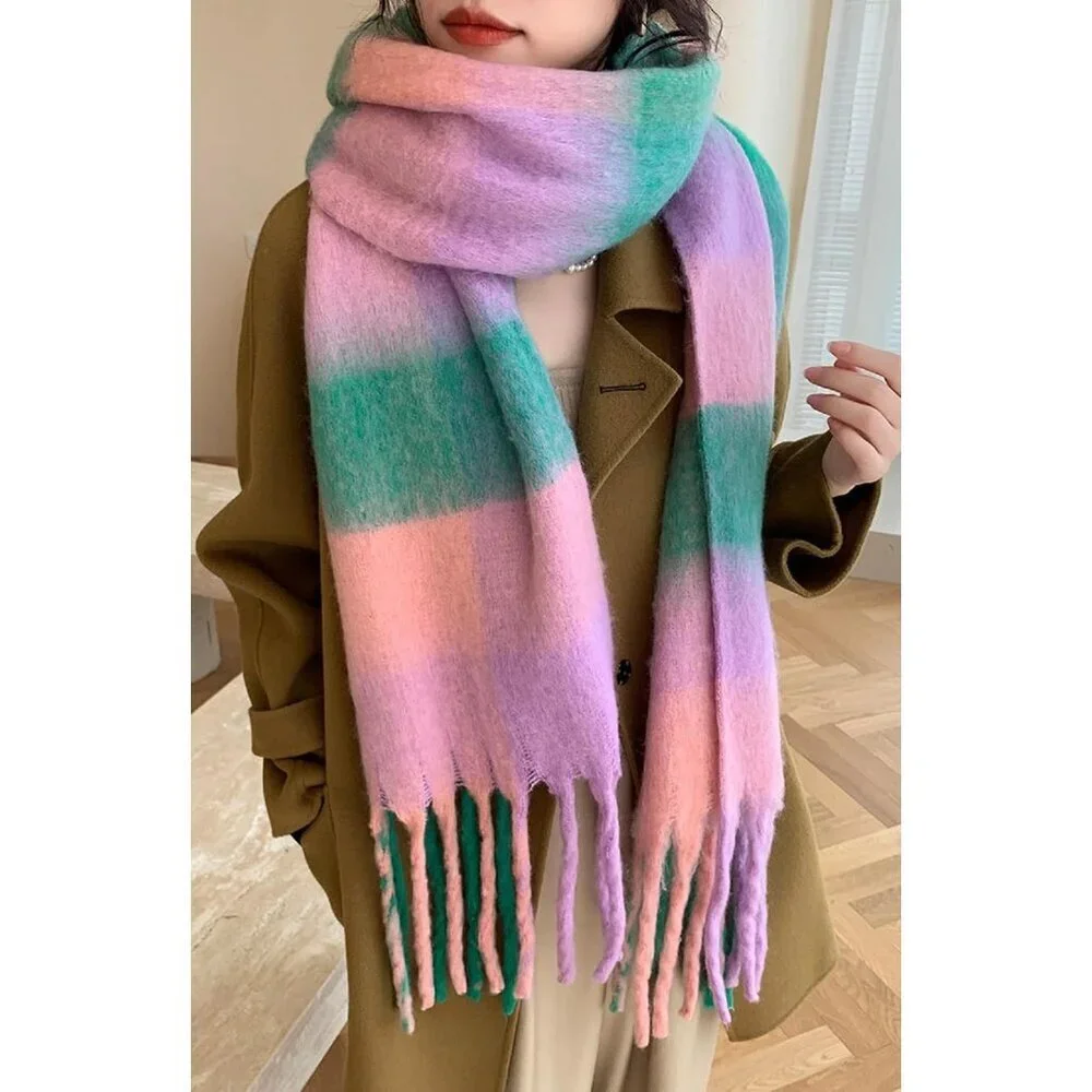 Women's Purple Grass Green Winter Warm Shawl Cold Weather Thick Blanket Scarfs
